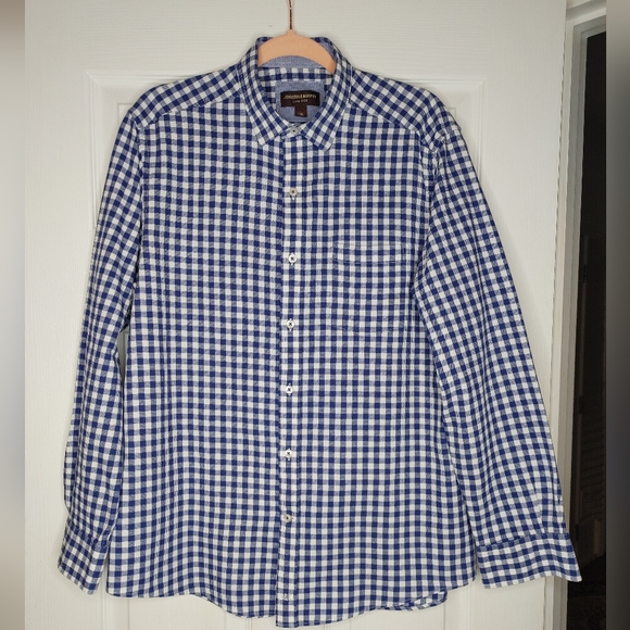 Johnston & Murphy Other - JOHNSTON & MURPHY PLAID TEXTURED MEDIUM WEIGHT COTTON SHIRT, BLUE/WHITE L